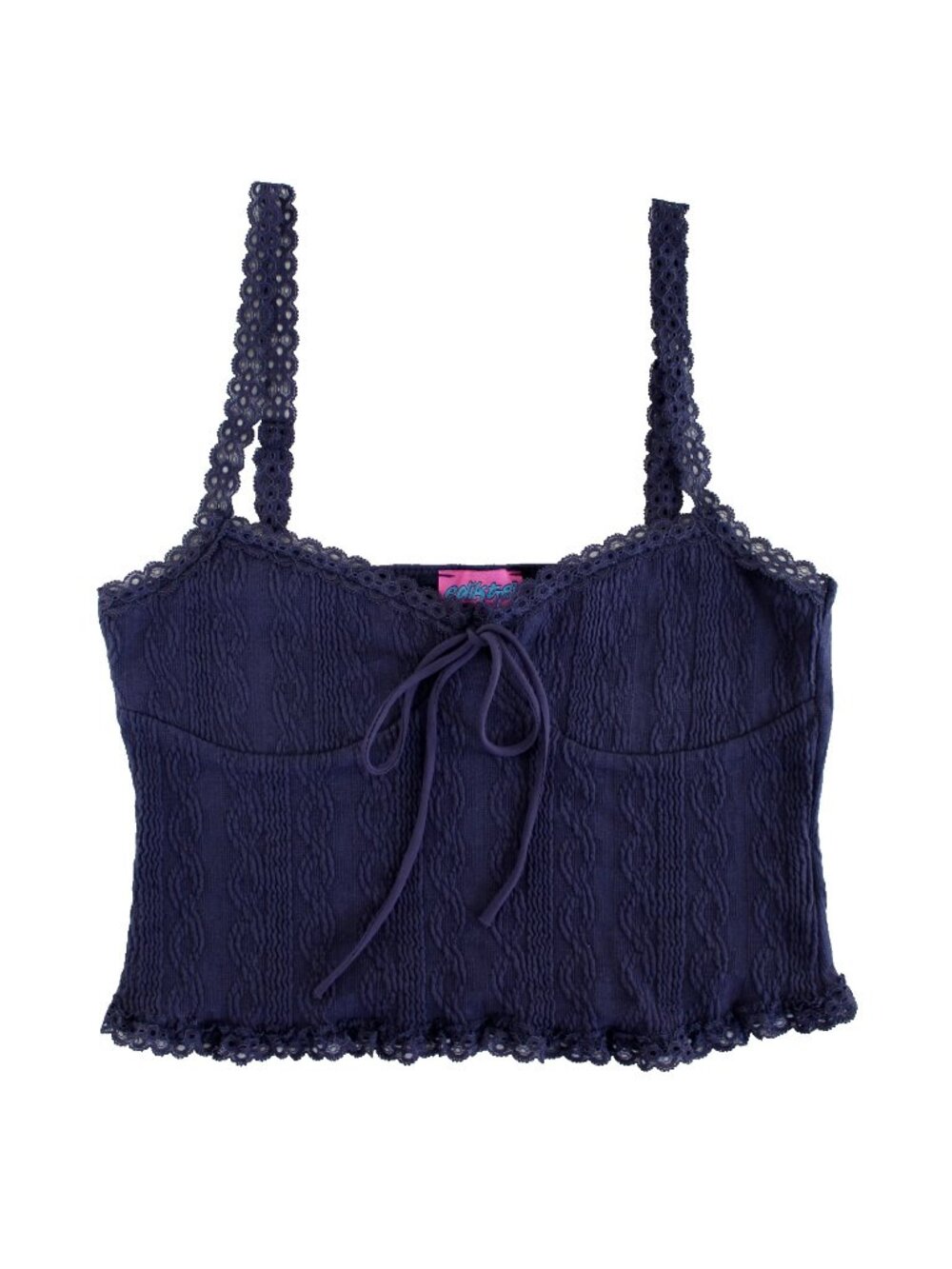 Edikted Lacey Knit Tank Top Size S Navy Blue Adjustable Straps Cropped Lace Trim